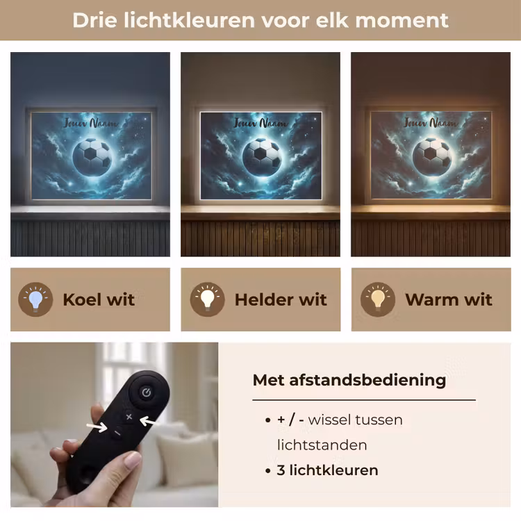Voetbal - Galaxy - Ruimte - Sport - Blauw Light Box met batterij (Wandlamp kind) middel -USP_lichtkleurNL