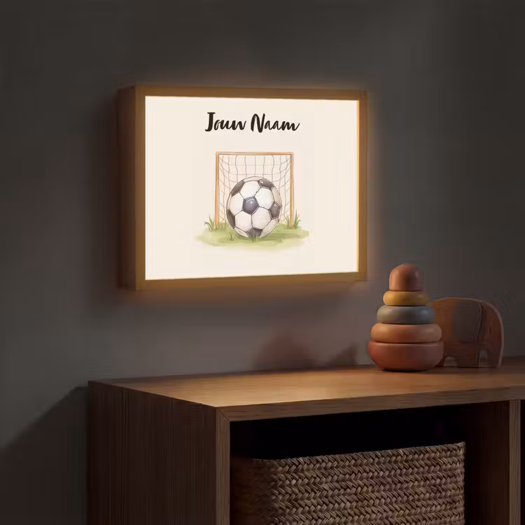 Voetbal - Goal - Gras - Beige Light Box met batterij (Wandlamp kind) middel -sfeer5_kind