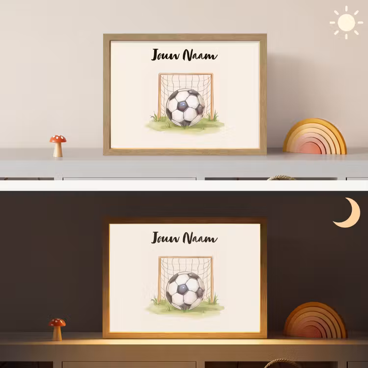 Voetbal - Goal - Gras - Beige Light Box met batterij (Wandlamp kind) middel -sfeer3_kind