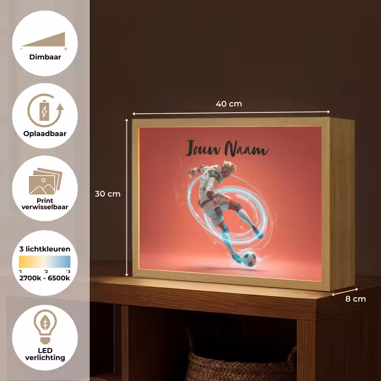 Voetbal - Jongen - Rood - Lichtcirkel Light Box met batterij (Wandlamp kind) middel -USP_websiteoverzichtNL