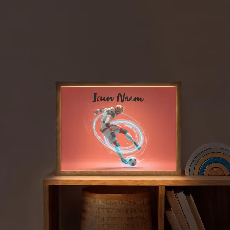 Voetbal - Jongen - Rood - Lichtcirkel Light Box met batterij (Wandlamp kind) middel -sfeer1_kind