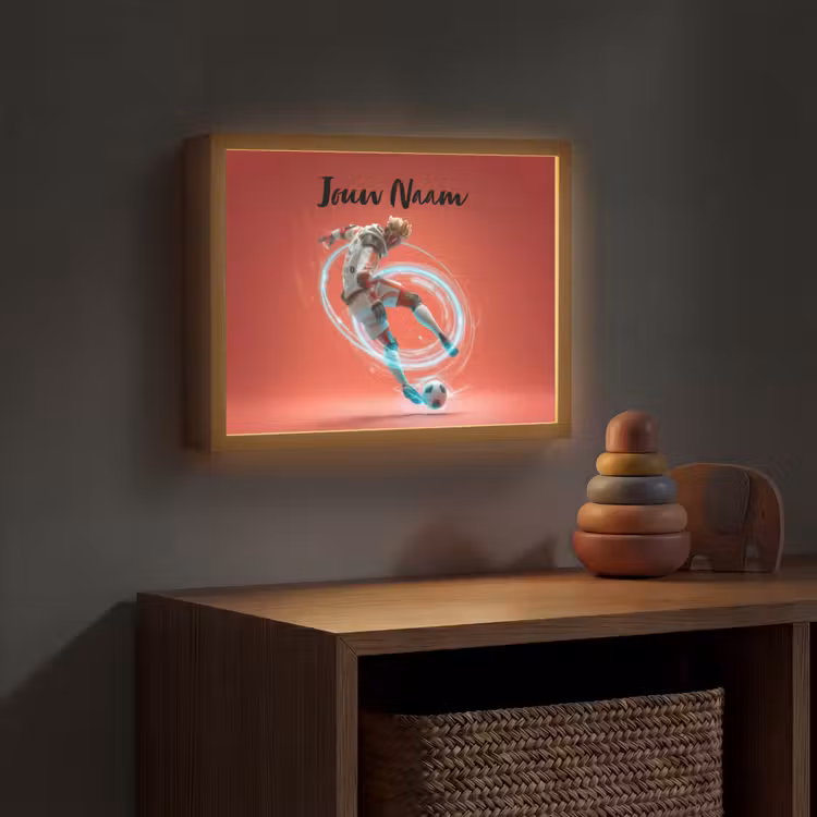 Voetbal - Jongen - Rood - Lichtcirkel Light Box met batterij (Wandlamp kind) middel -sfeer5_kind