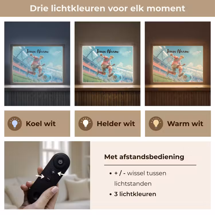 Voetbal - Jongen - Stadion - Elektrisch Light Box met batterij (Wandlamp kind) middel -USP_lichtkleurNL