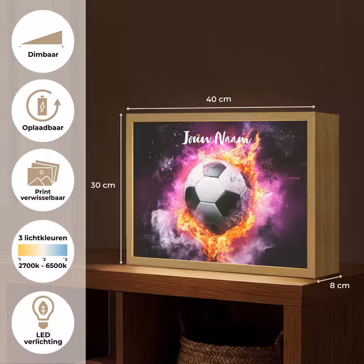 Voetbal - Roze - Vuur Light Box met batterij (Wandlamp kind) middel -USP_websiteoverzichtNL
