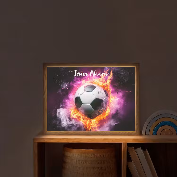 Voetbal - Roze - Vuur Light Box met batterij (Wandlamp kind) middel -sfeer1_kind