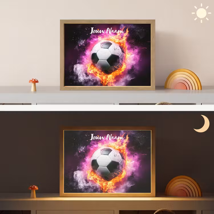 Voetbal - Roze - Vuur Light Box met batterij (Wandlamp kind) middel -sfeer3_kind
