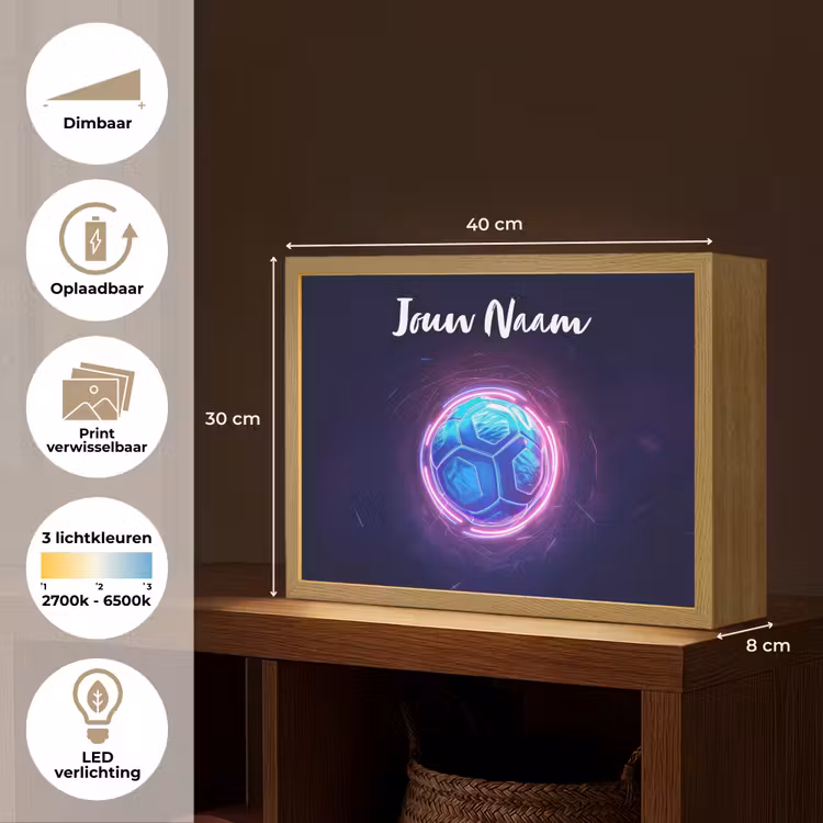Voetbal - Sport - Blauw - Paars Light Box met batterij (Wandlamp kind) middel -USP_websiteoverzichtNL