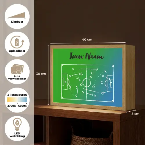 Voetbal - Tactiek - Spel - Groen - Blauw Light Box met batterij (Wandlamp kind) middel -USP_websiteoverzichtNL