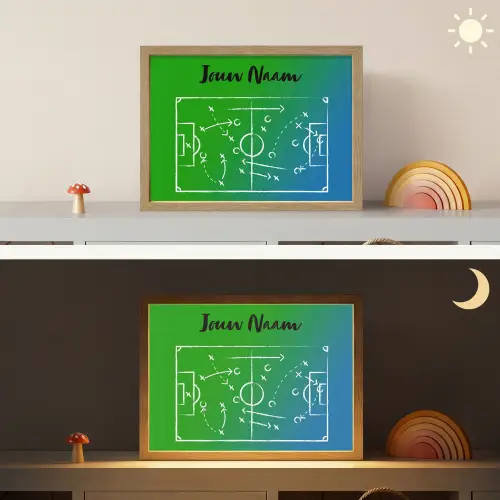 Voetbal - Tactiek - Spel - Groen - Blauw Light Box met batterij (Wandlamp kind) middel -sfeer3_kind