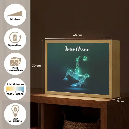 Voetbal - Voetballer - Jongen - Zwart Light Box met batterij (Wandlamp kind) middel -USP_websiteoverzichtNL