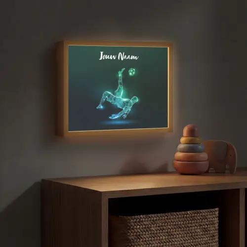 Voetbal - Voetballer - Jongen - Zwart Light Box met batterij (Wandlamp kind) middel -sfeer5_kind