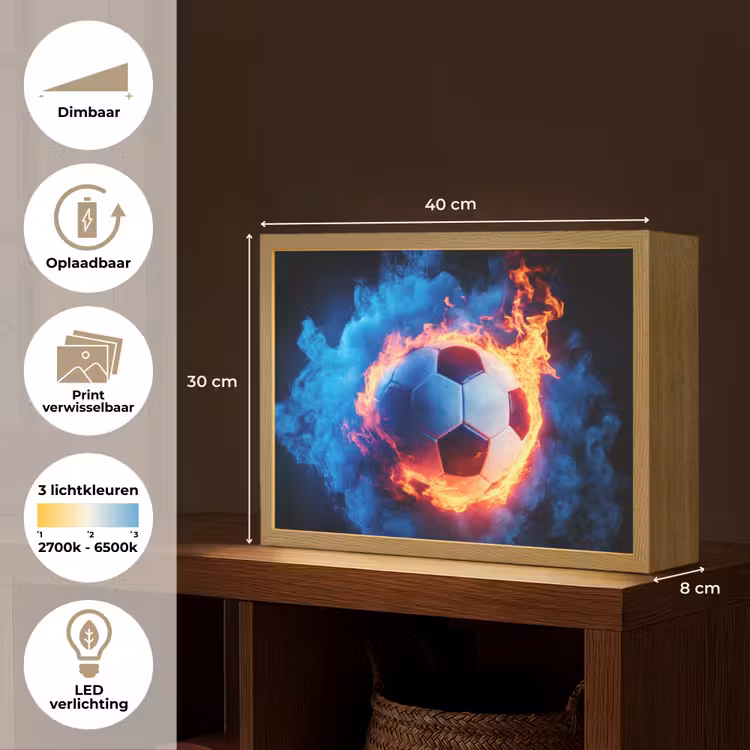 Voetbal - Vuur - IJs - Blauw Light Box met batterij (Wandlamp kind) middel -USP_websiteoverzichtNL