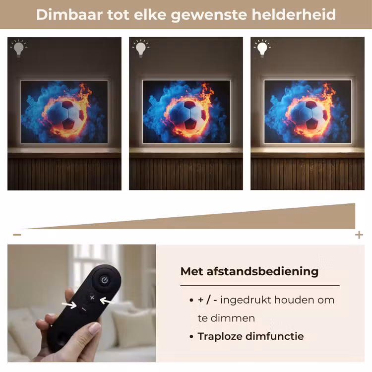 Voetbal - Vuur - IJs - Blauw Light Box met batterij (Wandlamp kind) middel -USP_dimbaarNL