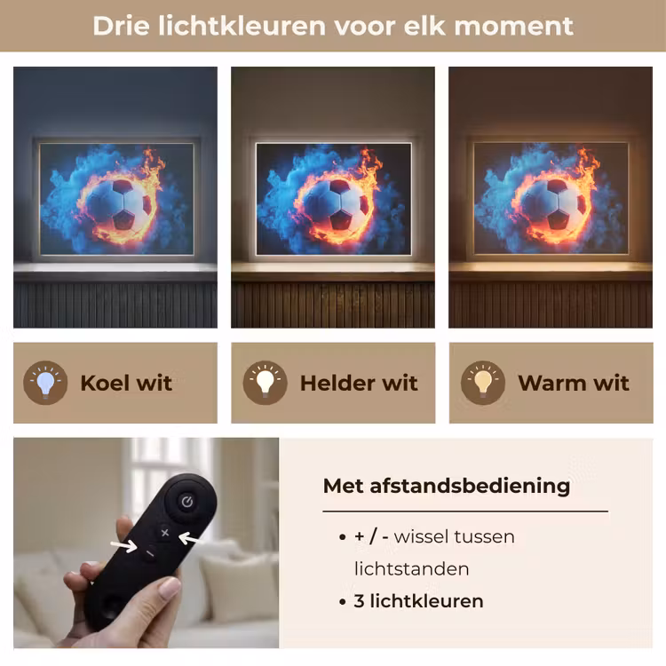 Voetbal - Vuur - IJs - Blauw Light Box met batterij (Wandlamp kind) middel -USP_lichtkleurNL