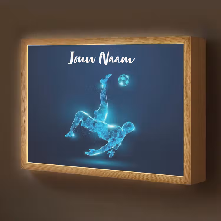 Voetballer - Blauw - Neon Light Box met batterij (Wandlamp kind) middel -z3d_website