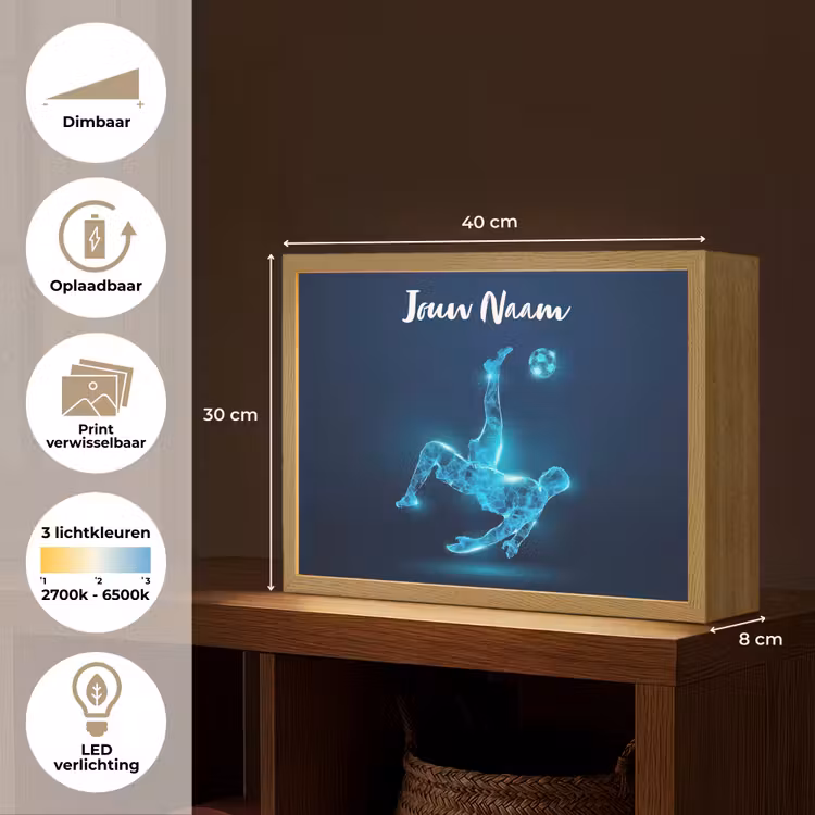Voetballer - Blauw - Neon Light Box met batterij (Wandlamp kind) middel -USP_websiteoverzichtNL
