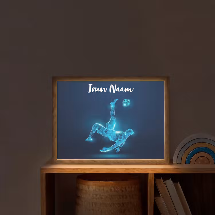 Voetballer - Blauw - Neon Light Box met batterij (Wandlamp kind) middel -sfeer1_kind