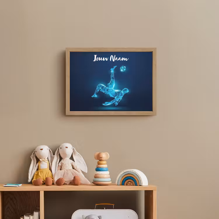 Voetballer - Blauw - Neon Light Box met batterij (Wandlamp kind) middel -sfeer2_kind