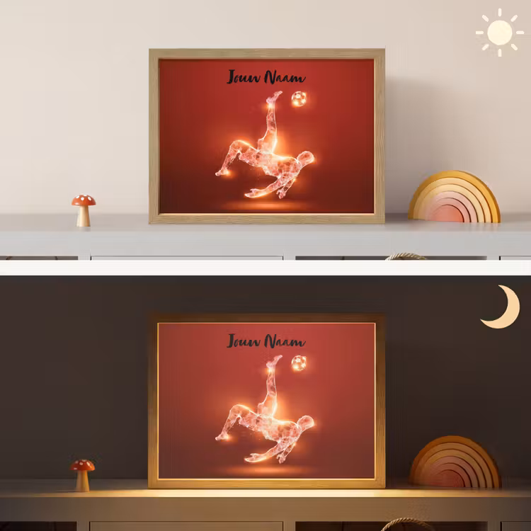 Voetballer - Omhaal - Rood - Neon Light Box met batterij (Wandlamp kind) middel -sfeer3_kind