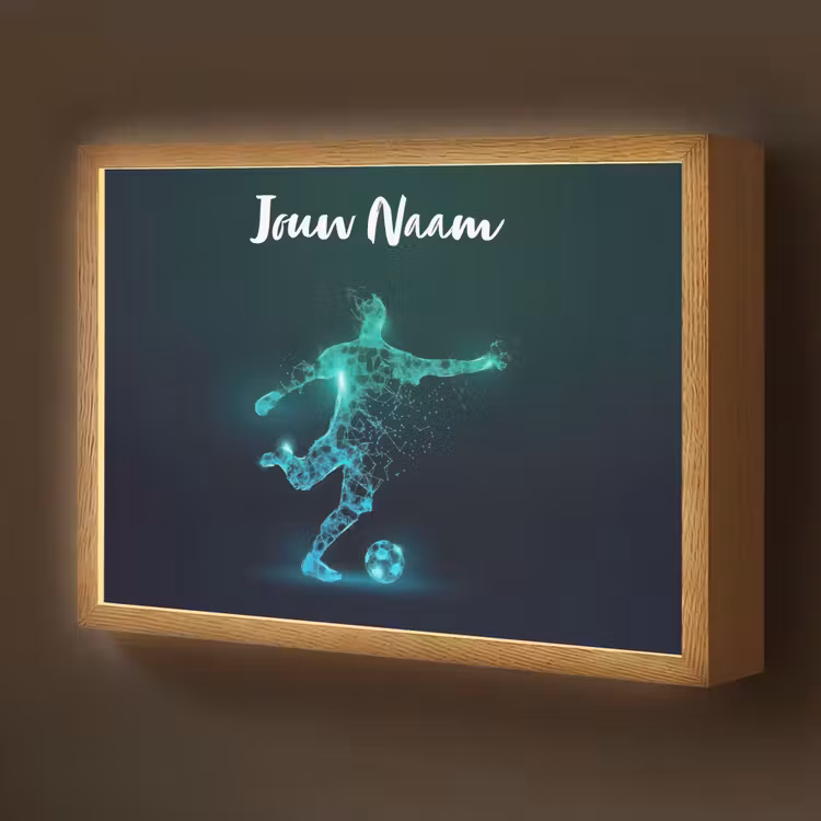 Voetballer - Trap - Blauw - Digitaal Light Box met batterij (Wandlamp kind) middel -z3d_website
