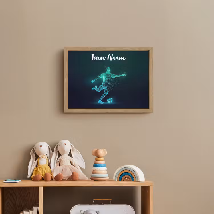 Voetballer - Trap - Blauw - Digitaal Light Box met batterij (Wandlamp kind) middel -sfeer2_kind