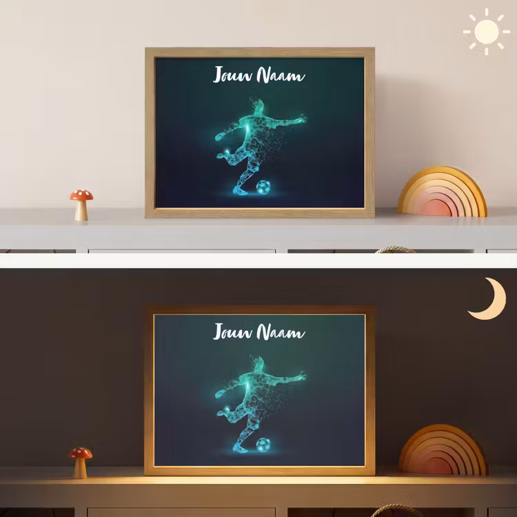 Voetballer - Trap - Blauw - Digitaal Light Box met batterij (Wandlamp kind) middel -sfeer3_kind