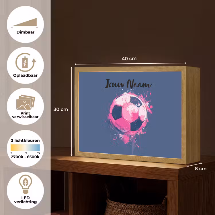 Voetbalvibes - Verf - Roze - Blauw Light Box met batterij (Wandlamp kind) middel -USP_websiteoverzichtNL