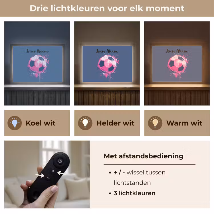 Voetbalvibes - Verf - Roze - Blauw Light Box met batterij (Wandlamp kind) middel -USP_lichtkleurNL