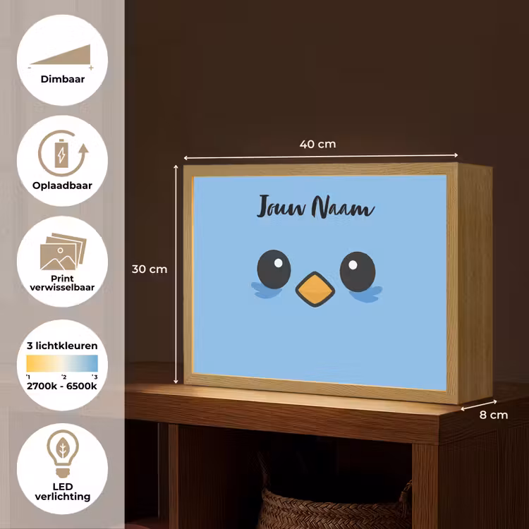 Vogel - Blauw - Gezicht Light Box met batterij (Wandlamp kind) middel -USP_websiteoverzichtNL