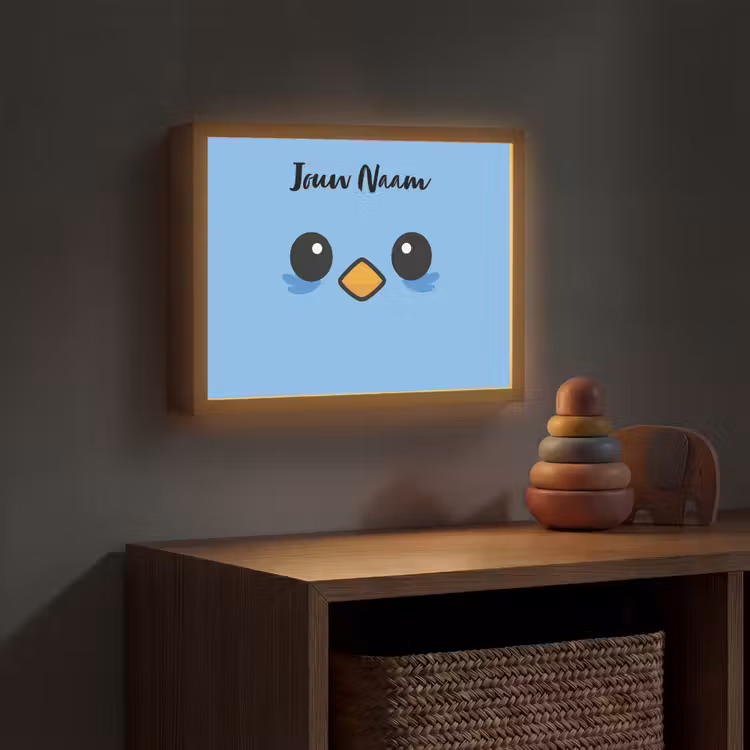 Vogel - Blauw - Gezicht Light Box met batterij (Wandlamp kind) middel -sfeer5_kind