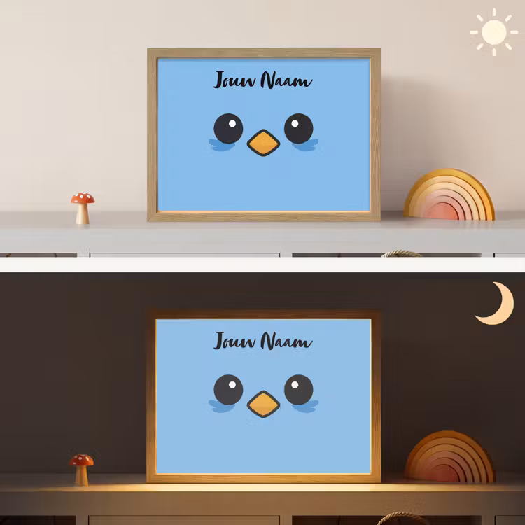 Vogel - Blauw - Gezicht Light Box met batterij (Wandlamp kind) middel -sfeer3_kind