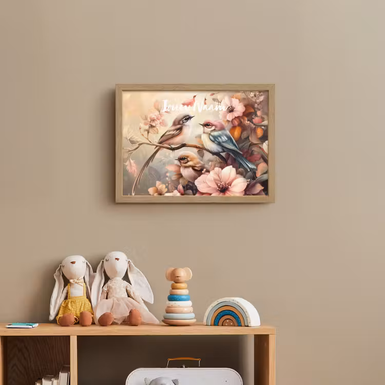 Vogels - Bloemen - Roze - Pastel Light Box met batterij (Wandlamp kind) middel -sfeer2_kind