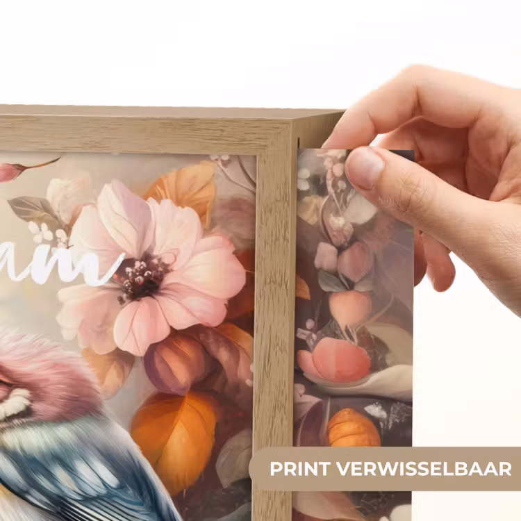 Vogels - Bloemen - Roze - Pastel Light Box met batterij (Wandlamp kind) middel -USP_websiteprintNL