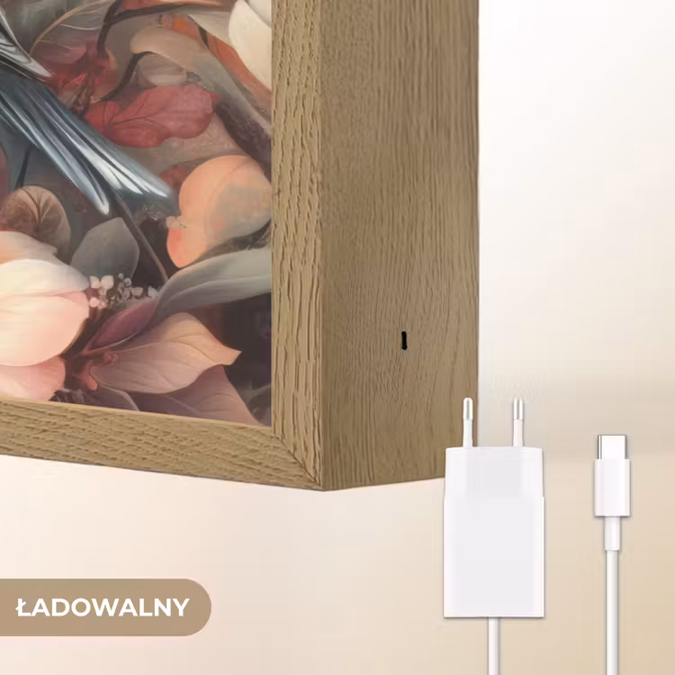Vogels - Bloemen - Roze - Pastel Light Box met batterij (Wandlamp kind) middel -USP_websiteoplaadbaarNL