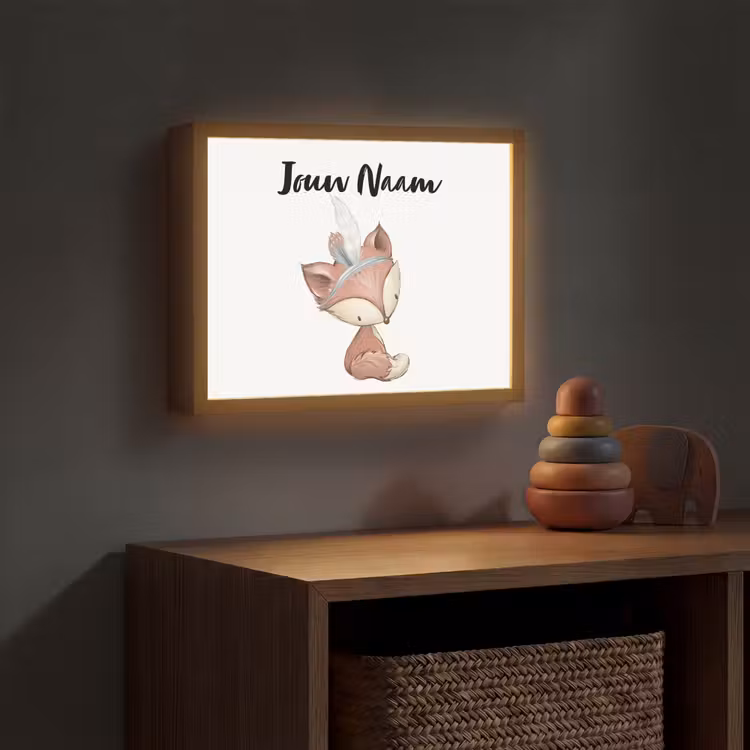 Vos - Dier - Bosdieren Light Box met batterij (Wandlamp kind) middel -sfeer5_kind