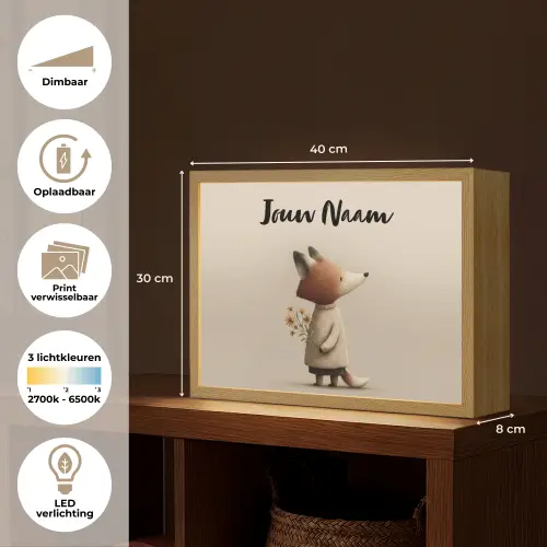 Vos - Gele bloemen - Minimalistisch Light Box met batterij (Wandlamp kind) middel -USP_websiteoverzichtNL