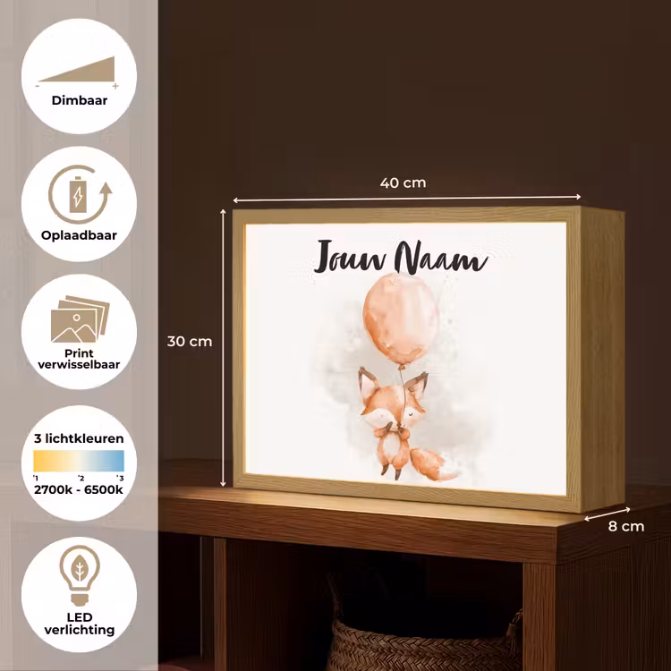 Vos - Pastel kleuren - Dier Light Box met batterij (Wandlamp kind) middel -USP_websiteoverzichtNL