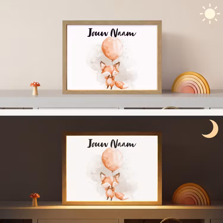 Vos - Pastel kleuren - Dier Light Box met batterij (Wandlamp kind) middel -sfeer3_kind