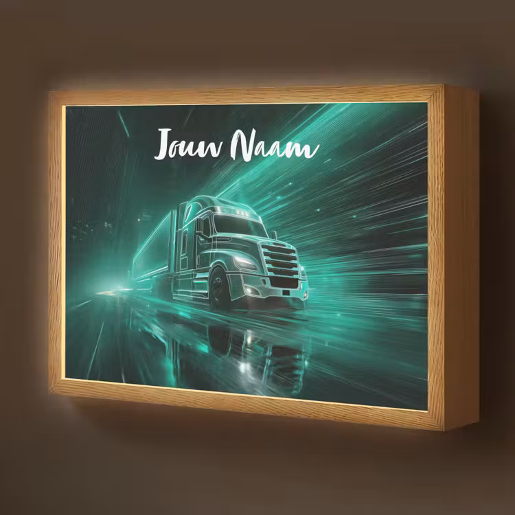 Vrachtwagen - Stad - Groen - Neon Light Box met batterij (Wandlamp kind) middel -z3d_website