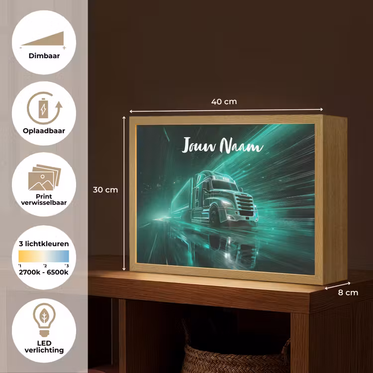 Vrachtwagen - Stad - Groen - Neon Light Box met batterij (Wandlamp kind) middel -USP_websiteoverzichtNL