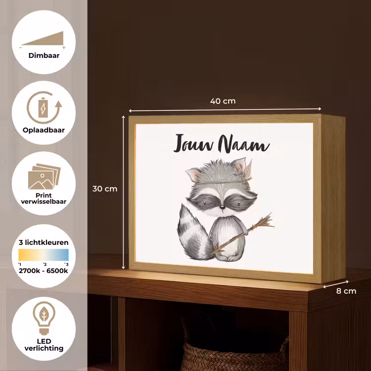 Wasbeer - Dier - Bosdieren Light Box met batterij (Wandlamp kind) middel -USP_websiteoverzichtNL