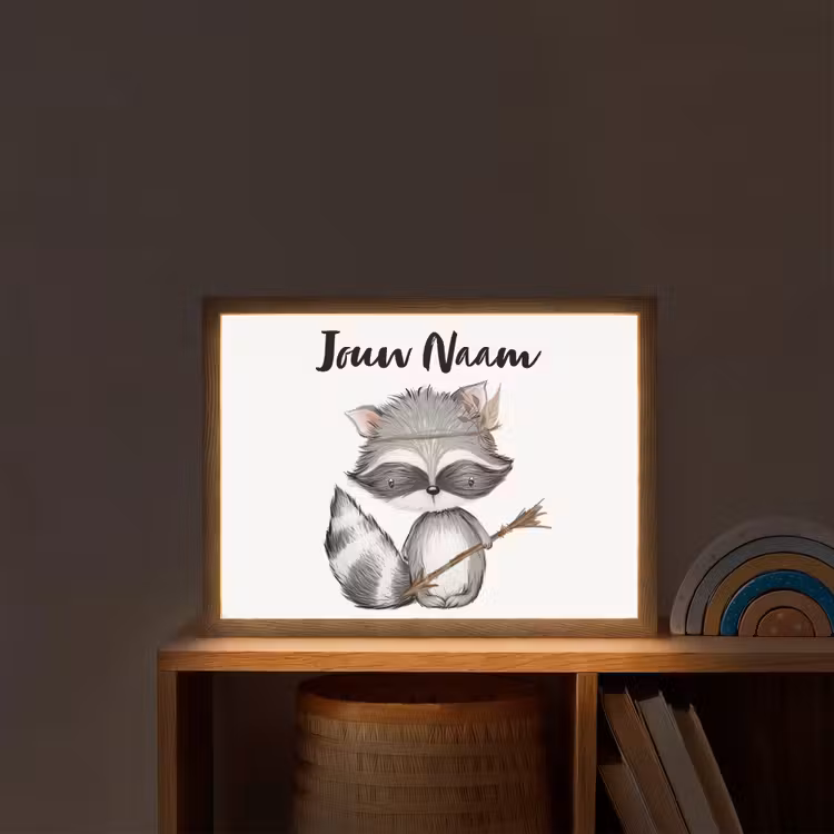 Wasbeer - Dier - Bosdieren Light Box met batterij (Wandlamp kind) middel -sfeer1_kind