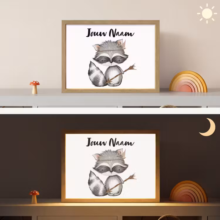 Wasbeer - Dier - Bosdieren Light Box met batterij (Wandlamp kind) middel -sfeer3_kind