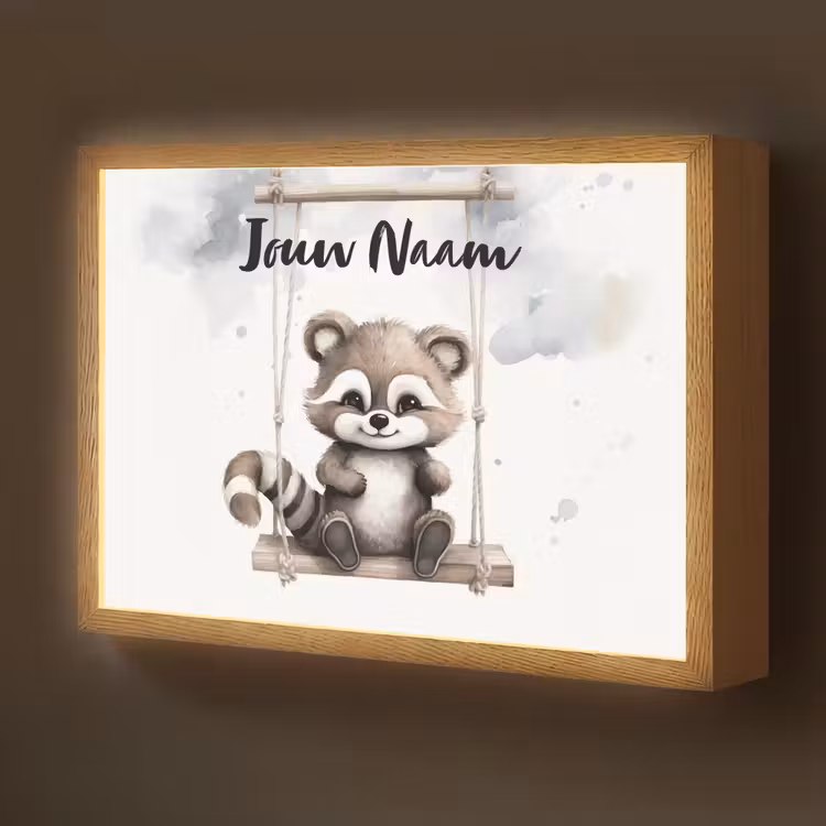 Wasbeer - Dier - Kinderen Light Box met batterij (Wandlamp kind) middel -z3d_website