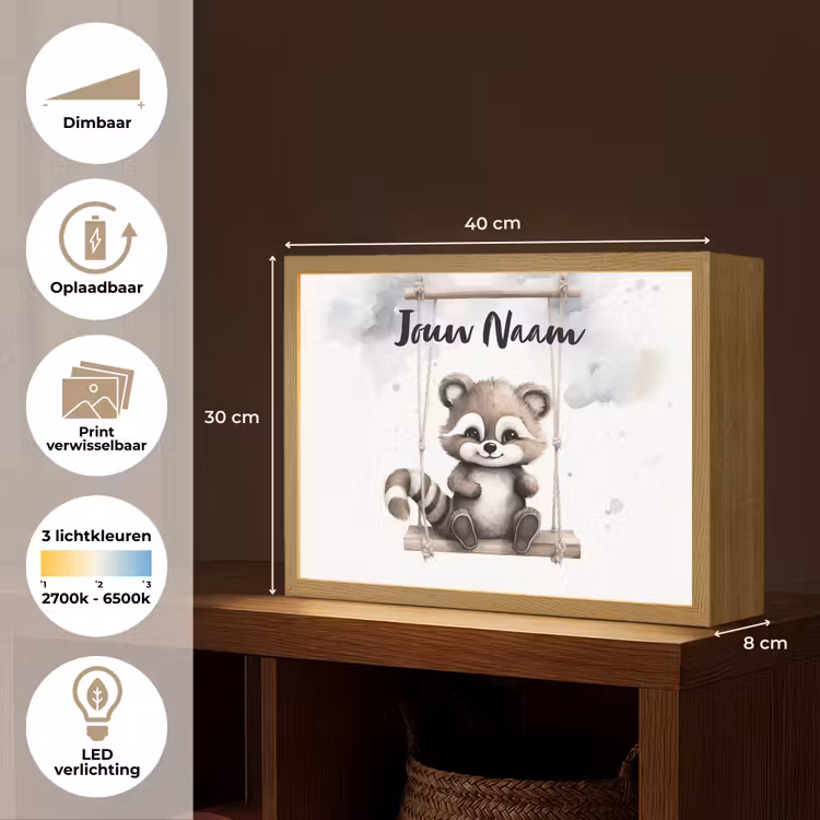 Wasbeer - Dier - Kinderen Light Box met batterij (Wandlamp kind) middel -USP_websiteoverzichtNL