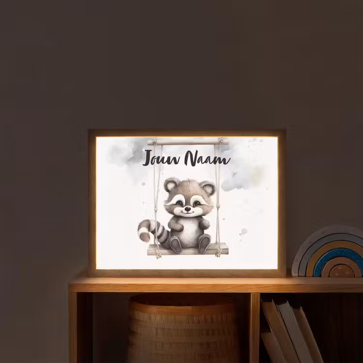 Wasbeer - Dier - Kinderen Light Box met batterij (Wandlamp kind) middel -sfeer1_kind