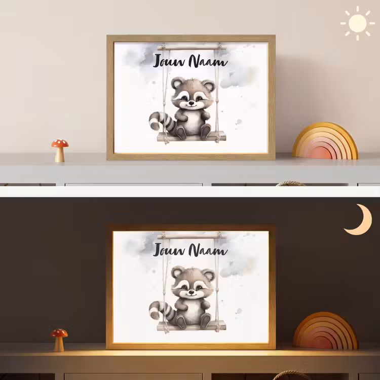 Wasbeer - Dier - Kinderen Light Box met batterij (Wandlamp kind) middel -sfeer3_kind