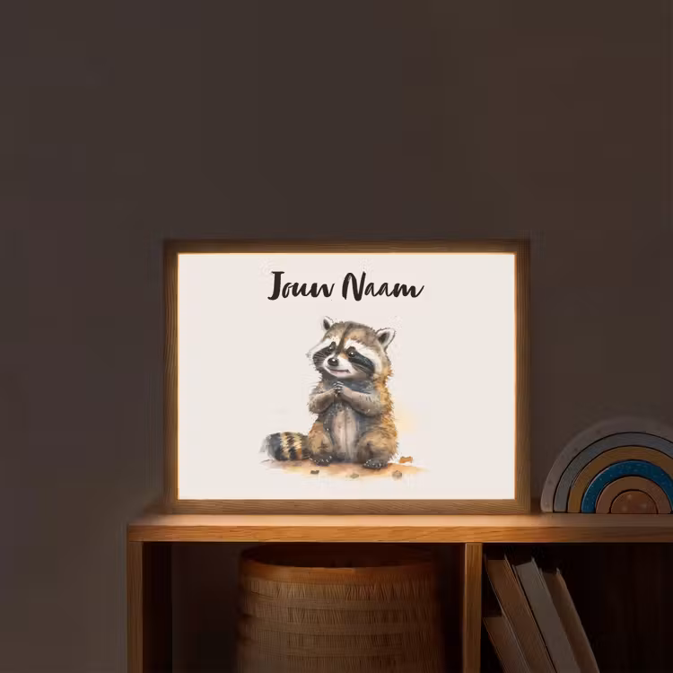 Wasbeer - Waterverf - Kleuren - Dieren - Kids Light Box met batterij (Wandlamp kind) middel -sfeer1_kind