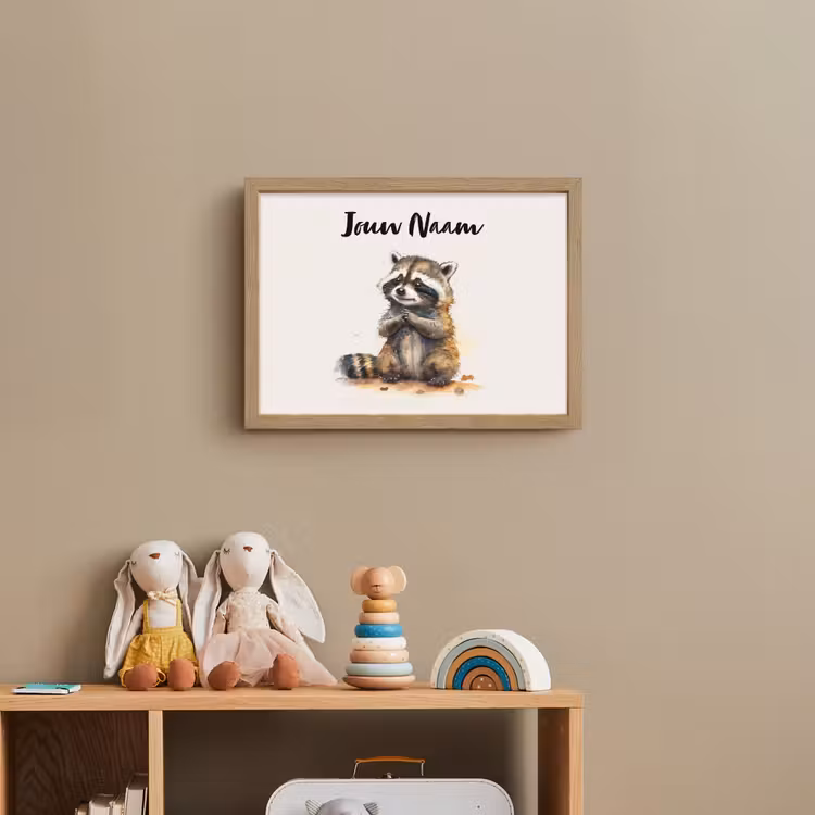 Wasbeer - Waterverf - Kleuren - Dieren - Kids Light Box met batterij (Wandlamp kind) middel -sfeer2_kind