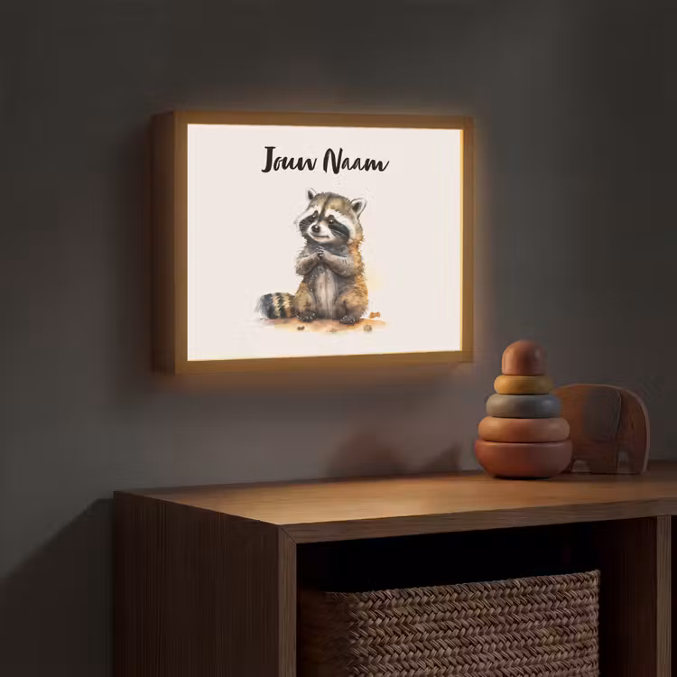 Wasbeer - Waterverf - Kleuren - Dieren - Kids Light Box met batterij (Wandlamp kind) middel -sfeer5_kind